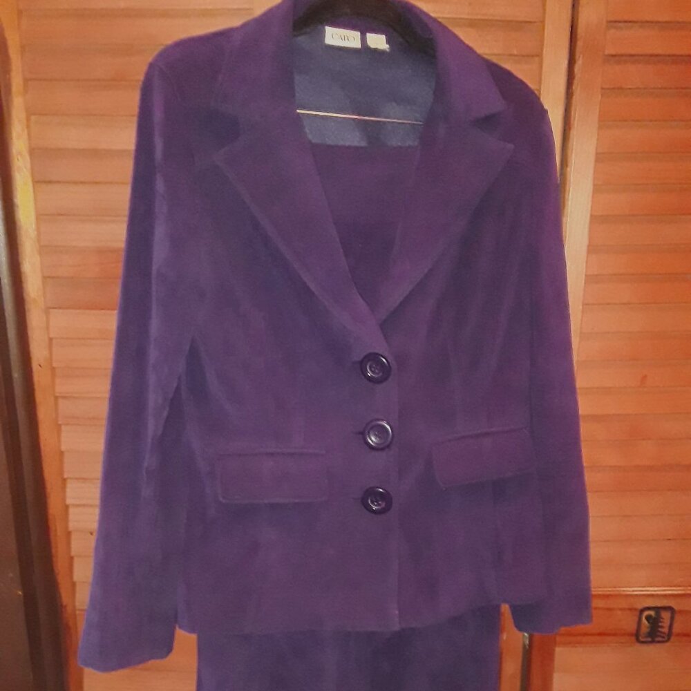 CATO SZ 8 Purple Suede Jacket & Midi Skirt Suit Set Business Career Soft!